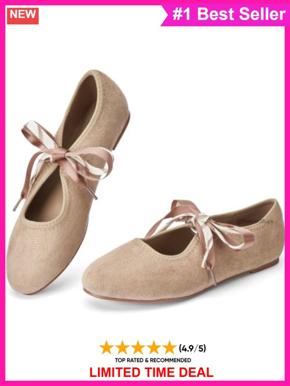 Suede Ballet Flats Mary Jane Shoes with Bow Arch Support Cushioned